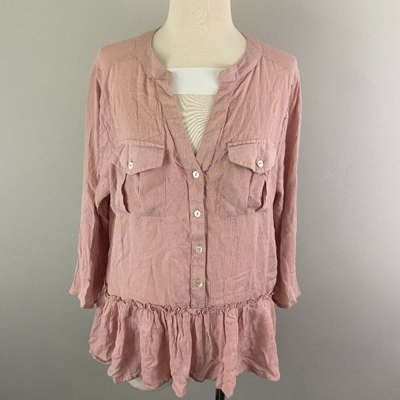 NWT DEREK HEART Pink Boho Button Down Shirt (S) - Picture 2 of 8